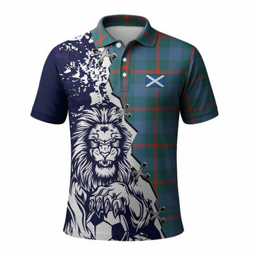 Agnew Tartan Scottish Polo Shirt Angry Lion With Soccer Ball Style