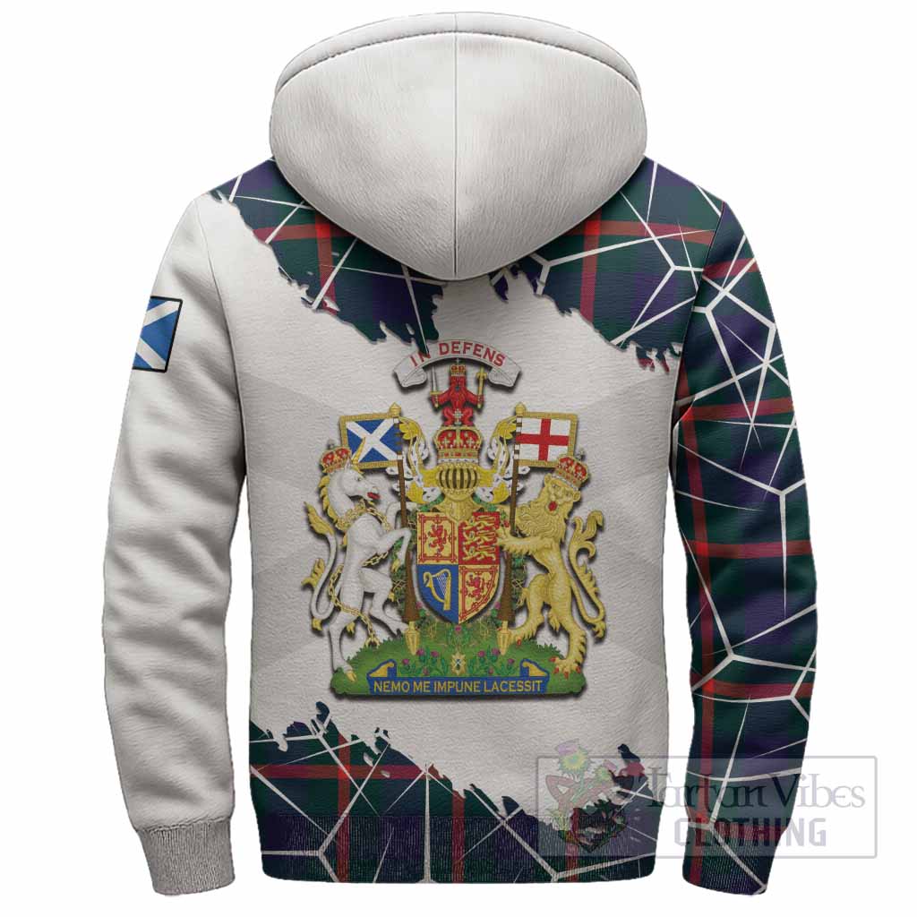 Agnew Tartan Sherpa Hoodie with Family Crest and Lion Rampant Grunge Style