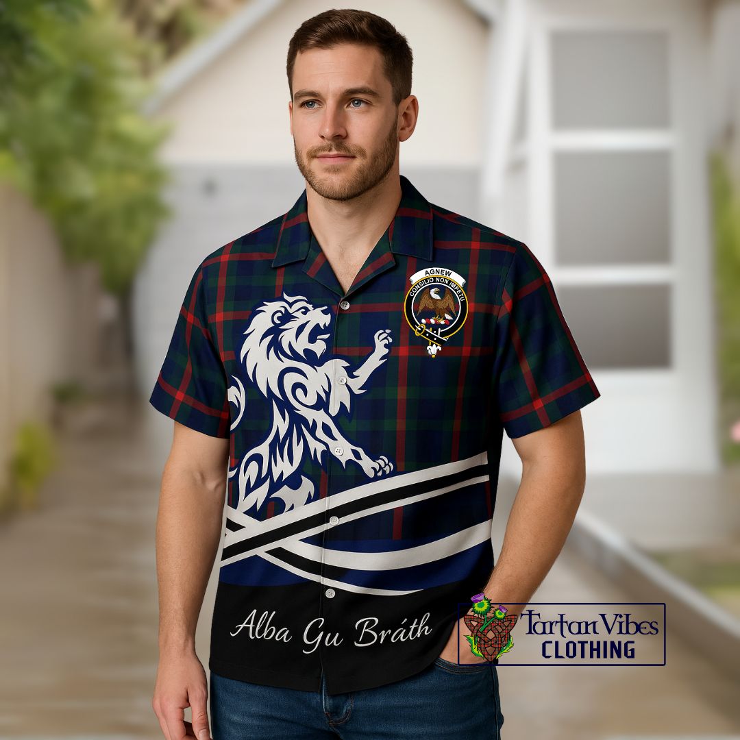 Agnew Tartan Short Sleeve Button Shirt with Alba Gu Brath Regal Lion Emblem