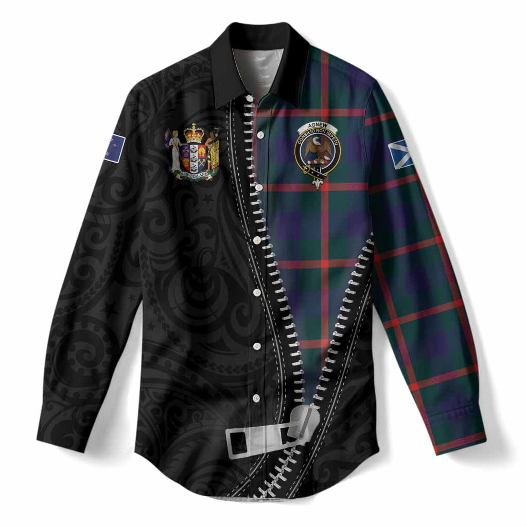 Agnew Tartan Women Casual Shirt New Zealand Pattern Unique Zipper Stylized