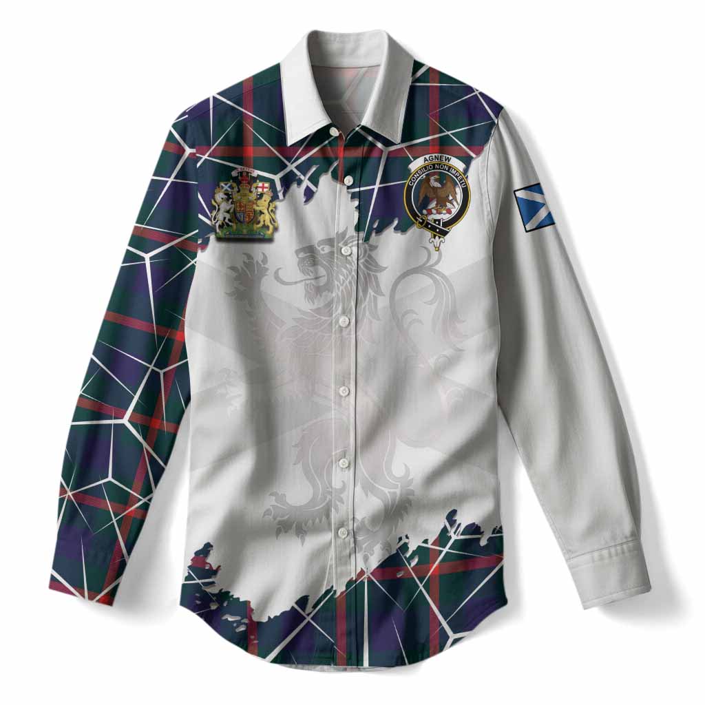 Agnew Tartan Women Casual Shirt with Family Crest and Lion Rampant Grunge Style