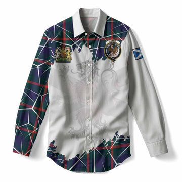 Agnew Tartan Women Casual Shirt with Family Crest and Lion Rampant Grunge Style