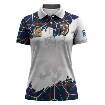 Agnew Tartan Women Polo Shirt with Family Crest and Lion Rampant Grunge Style
