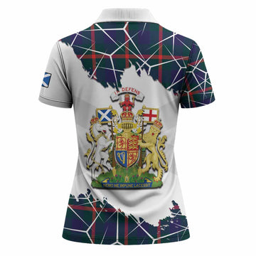 Agnew Tartan Women Polo Shirt with Family Crest and Lion Rampant Grunge Style