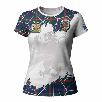 Agnew Tartan Women T shirt with Family Crest and Lion Rampant Grunge Style