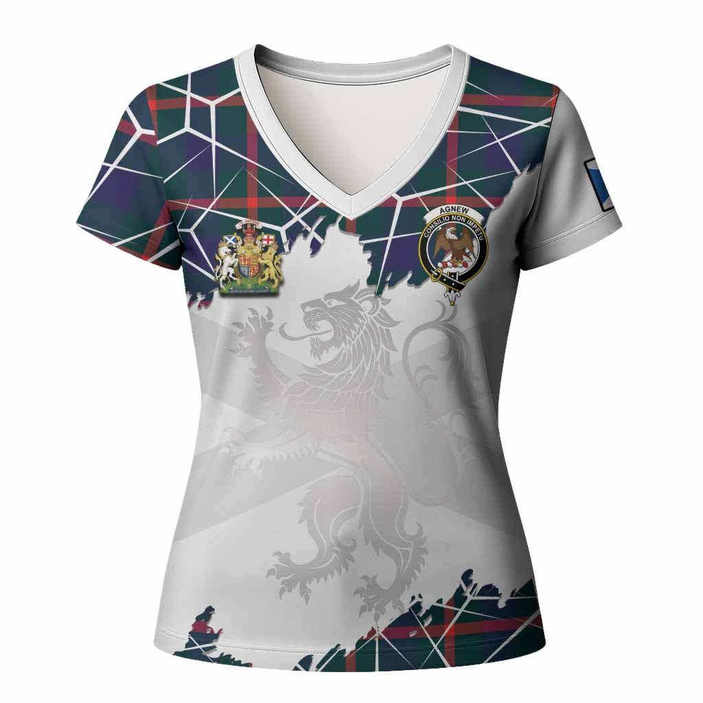Agnew Tartan Women T shirt with Family Crest and Lion Rampant Grunge Style