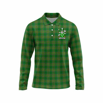 Aherne Irish Clan Tartan Long Sleeve Polo Shirt with Coat of Arms Unisex - Tartan Vibes Clothing