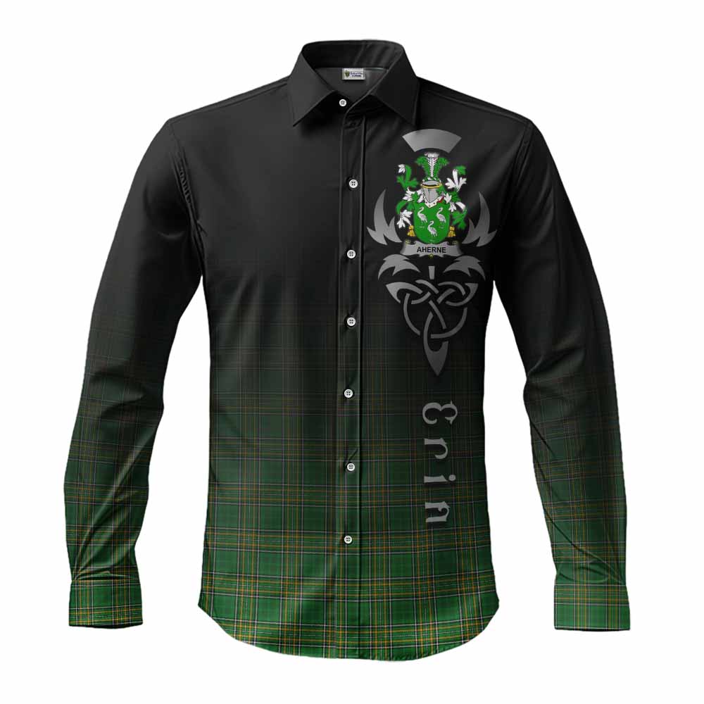 Aherne Irish Clan Long Sleeve Button Shirt with Coat of Arms Erin Go Bragh Celtic Inspired Men's Shirt S - Tartan Vibes Clothing