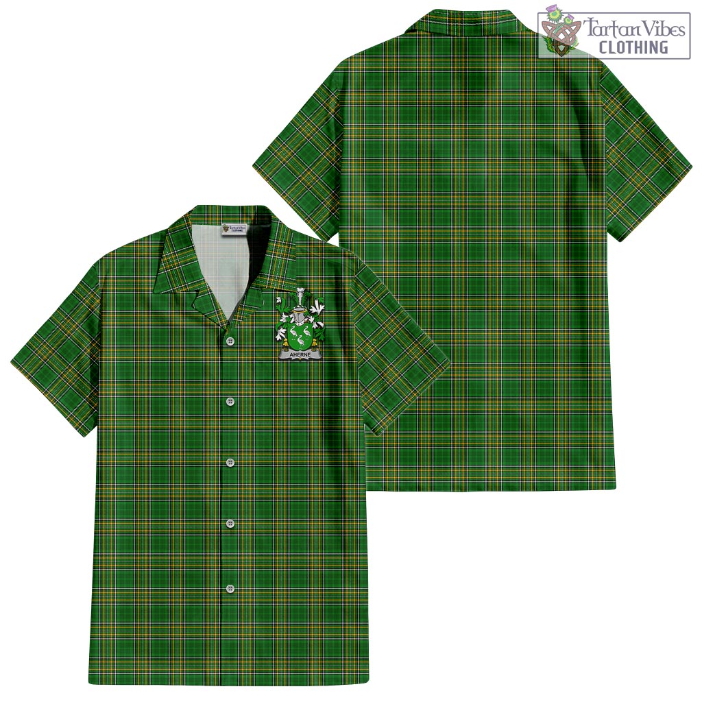 Tartan Vibes Clothing Aherne Ireland Clan Tartan Short Sleeve Button Up with Coat of Arms