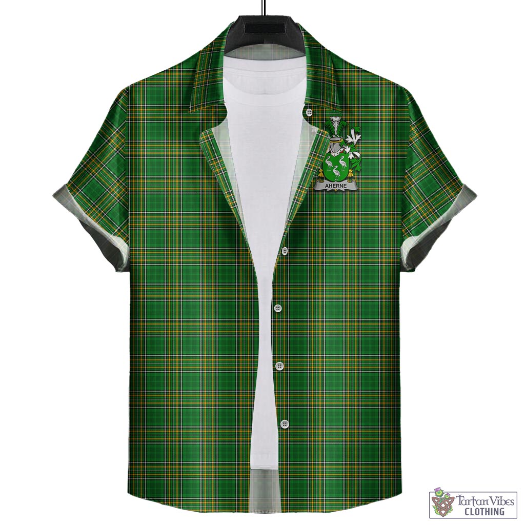Tartan Vibes Clothing Aherne Ireland Clan Tartan Short Sleeve Button Up with Coat of Arms