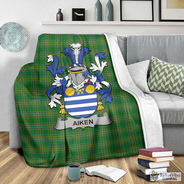 Tartan Vibes Clothing Aiken Irish Clan Tartan Blanket with Coat of Arms