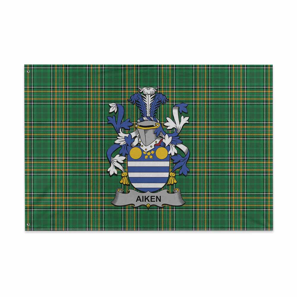 Tartan Vibes Clothing Aiken Irish Clan Tartan House Flag with Coat of Arms