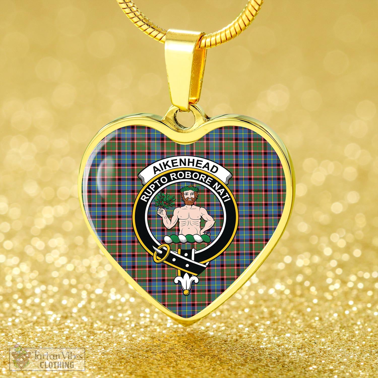 Tartan Vibes Clothing Aikenhead Tartan Heart Necklace with Family Crest
