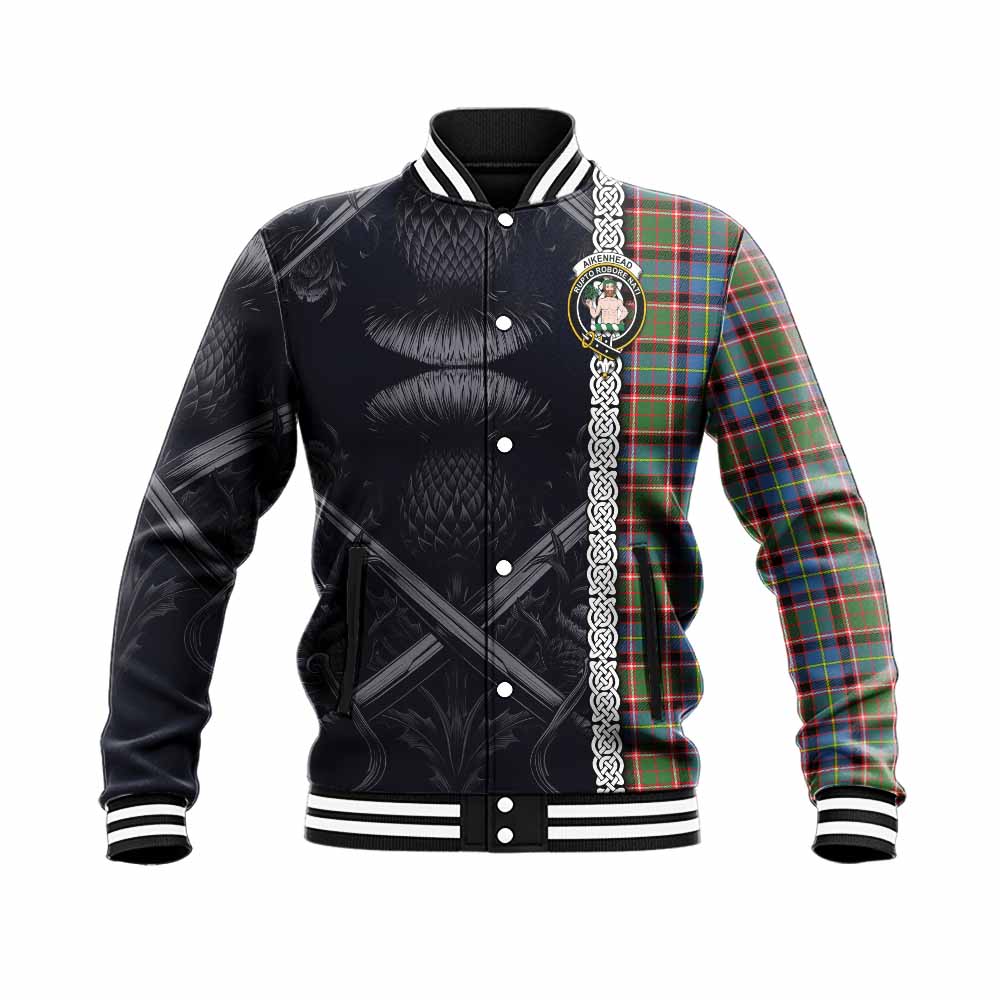 Aikenhead Tartan Baseball Jacket with Family Crest Cross Sword Thistle Celtic Vibes Unisex - Tartan Vibes Clothing