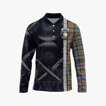 Aikenhead Tartan Long Sleeve Polo Shirt with Family Crest Cross Sword Thistle Celtic Vibes Unisex - Tartan Vibes Clothing