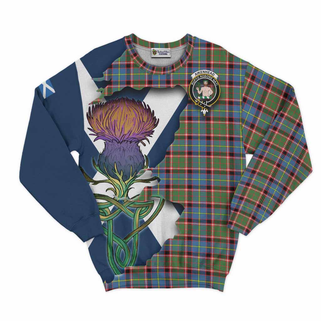 Tartan Vibes Clothing Aikenhead Tartan Family Crest Sweatshirt Scottish Thistle Celtic Inspired