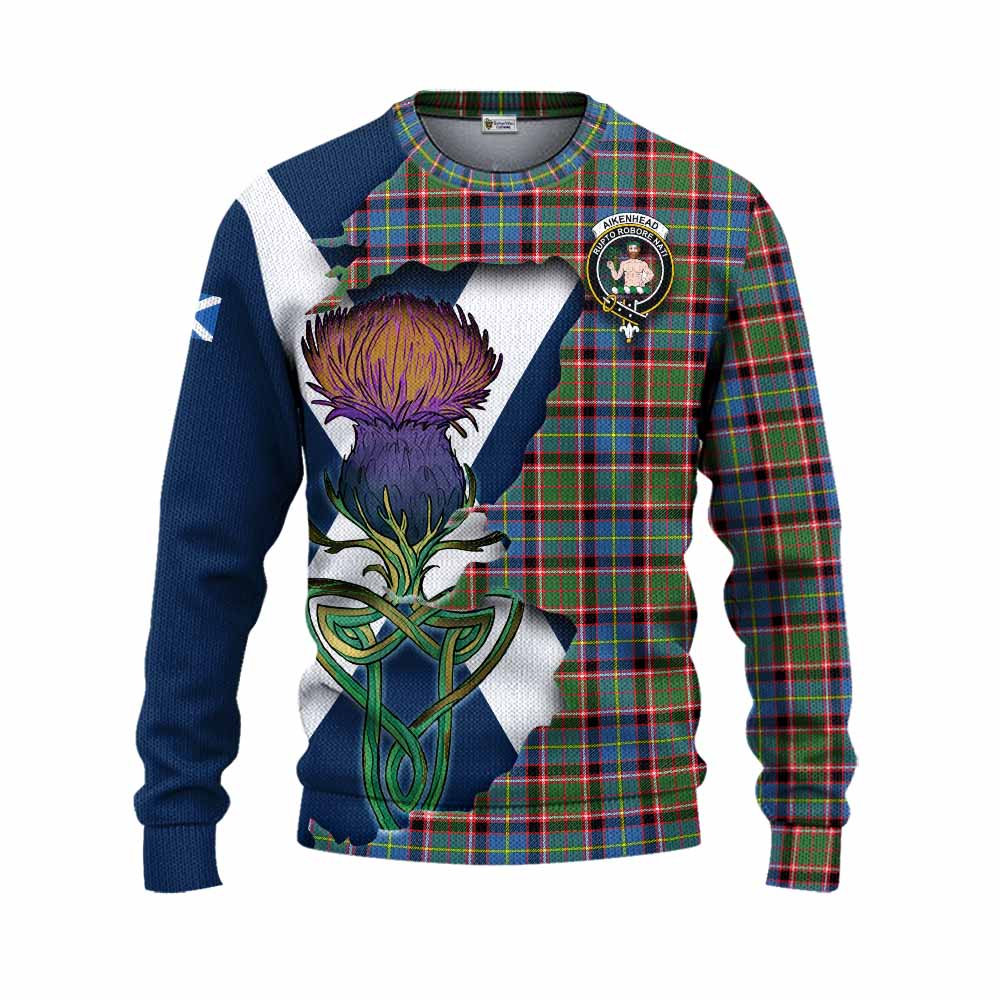 Tartan Vibes Clothing Aikenhead Tartan Family Crest Knitted Sweater Scottish Thistle Celtic Inspired