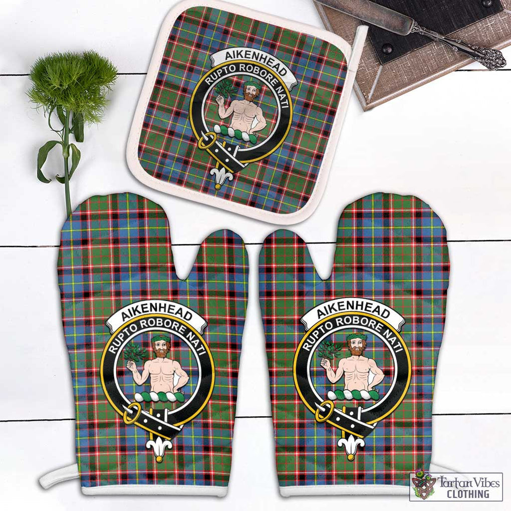 Aikenhead Tartan Combo Oven Mitt & Pot-Holder with Family Crest Combo 1 Oven Mitt & 1 Pot-Holder White - Tartan Vibes Clothing
