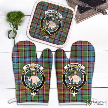 Aikenhead Tartan Combo Oven Mitt & Pot-Holder with Family Crest Combo 1 Oven Mitt & 1 Pot-Holder White - Tartan Vibes Clothing
