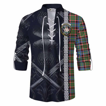 Aikenhead Tartan Ghillie Kilt Shirt with Family Crest Cross Sword Thistle Celtic Vibes Men - Tartan Vibes Clothing