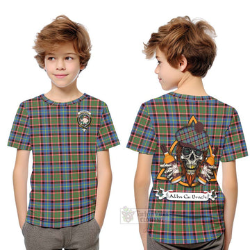 Aikenhead Tartan Kid T-Shirt with Family Crest and Bearded Skull Holding Bottles of Whiskey Youth XL Size14 - Tartan Vibes Clothing