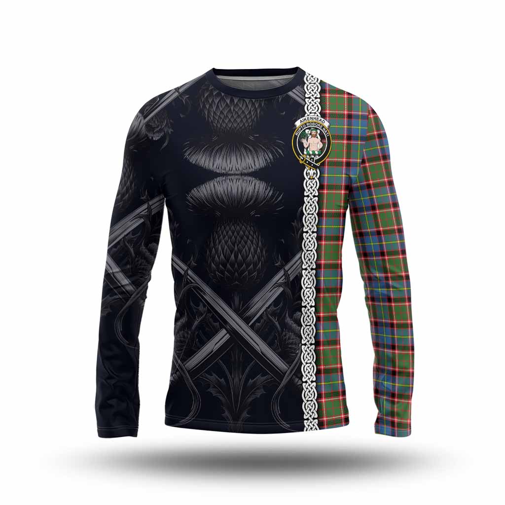 Aikenhead Tartan Long Sleeve T-Shirt with Family Crest Cross Sword Thistle Celtic Vibes Unisex - Tartan Vibes Clothing
