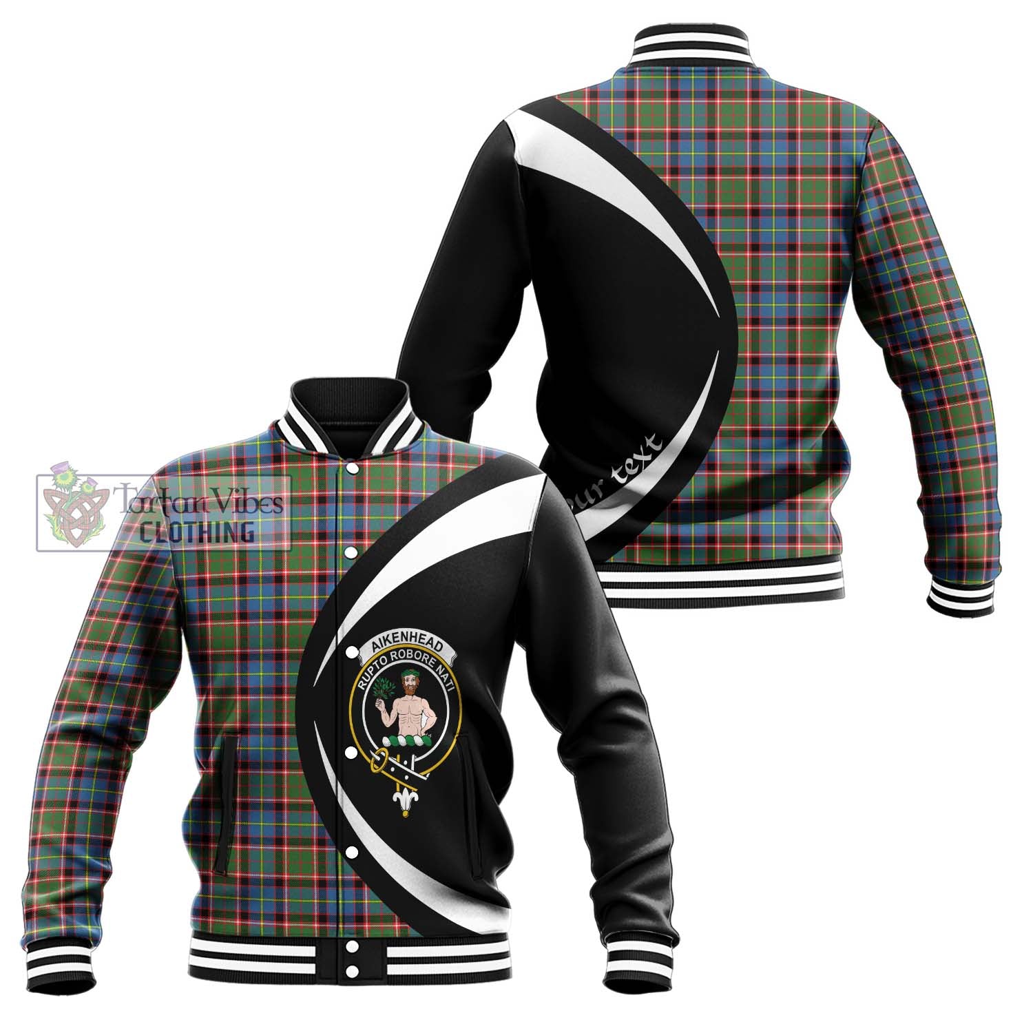 Aikenhead Tartan Baseball Jacket with Family Crest Circle Style Unisex - Tartan Vibes Clothing