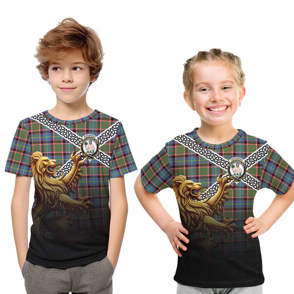 Aikenhead Crest Tartan Kid T-Shirt with Golden Lion Emblem Celtic Style Youth XL Size14 - Tartan Vibes Clothing