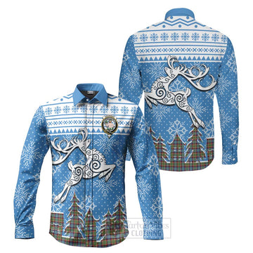 Aikenhead Clan Christmas Long Sleeve Button Shirt Celtic Reindeer Style Men's Shirt S - Tartan Vibes Clothing