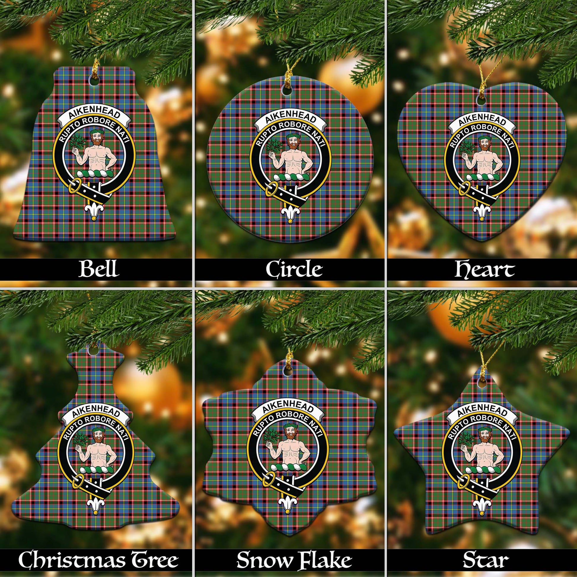 Aikenhead Tartan Christmas Ornaments with Family Crest - Tartanvibesclothing