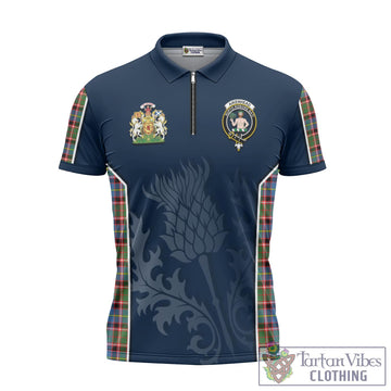 Tartan Vibes Clothing Aikenhead Tartan Zipper Polo Shirt with Family Crest and Scottish Thistle Vibes Sport Style