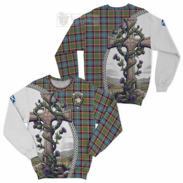 Aikenhead Tartan Sweatshirt with Family Crest and St. Andrew's Cross Accented by Thistle Vines Unisex - Tartan Vibes Clothing