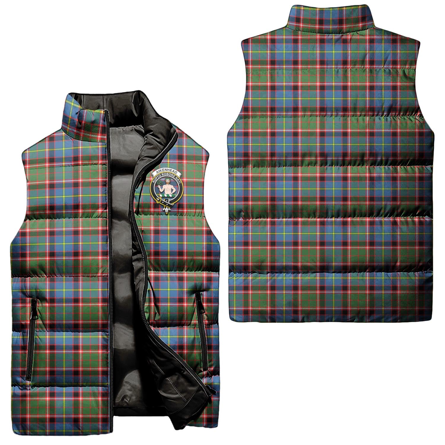 Aikenhead Tartan Sleeveless Puffer Jacket with Family Crest Unisex - Tartanvibesclothing