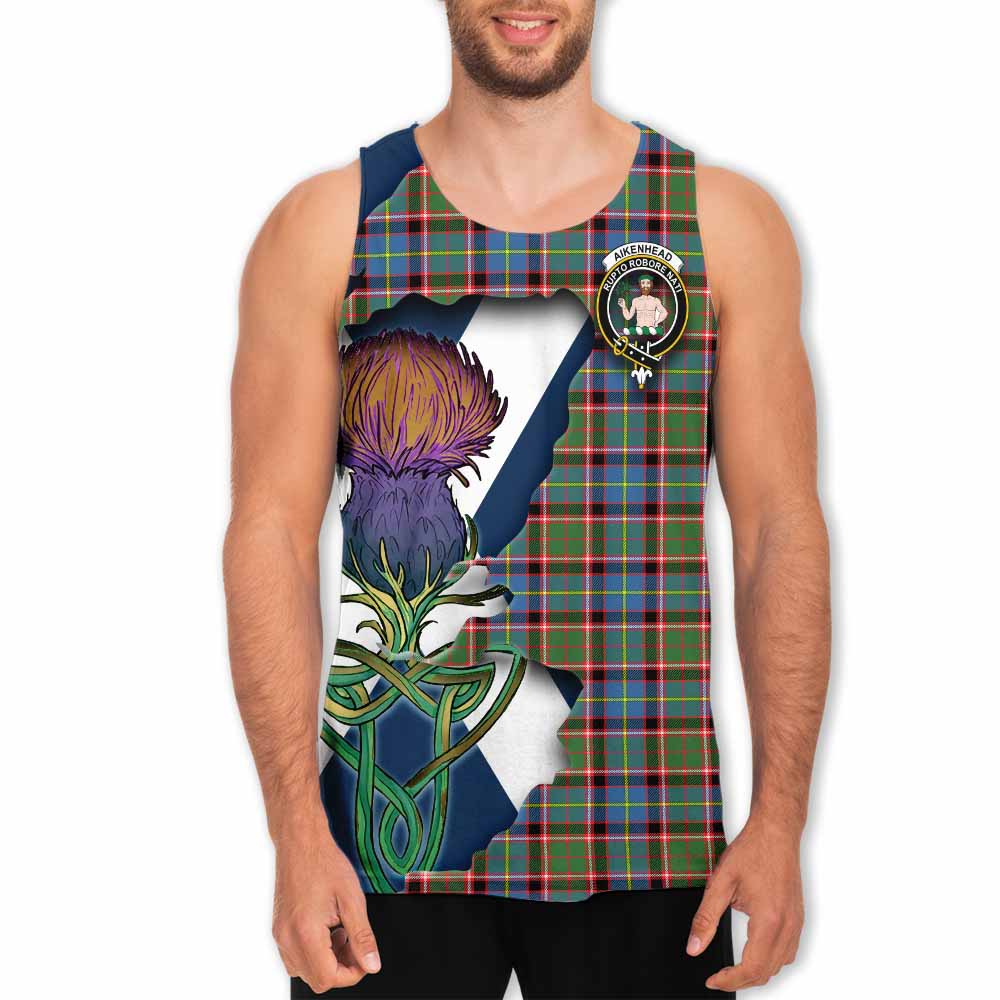 Tartan Vibes Clothing Aikenhead Tartan Family Crest Men's Tank Top Scottish Thistle Celtic Inspired