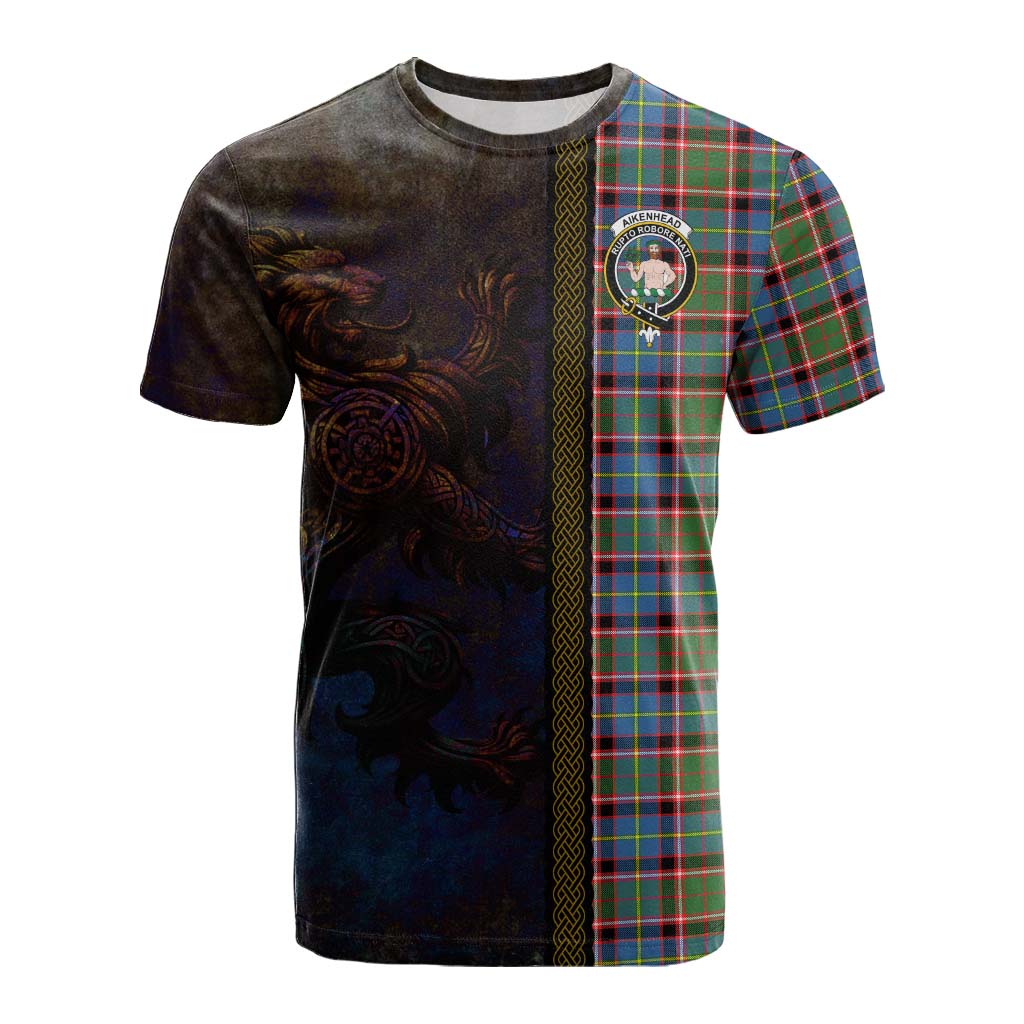Tartan Vibes Clothing Aikenhead Tartan Family Crest Cotton T-shirt Alba Gu Brath Be Brave Lion Ancient Style