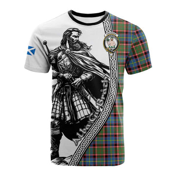 Aikenhead Tartan Clan Crest Cotton T-shirt with Highlander Warrior Celtic Style