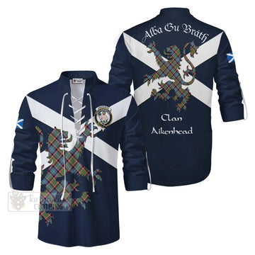 Aikenhead Tartan Lion Rampant Ghillie Kilt Shirt Proudly Display Your Heritage with Alba Gu Brath and Clan Name Men - Tartan Vibes Clothing