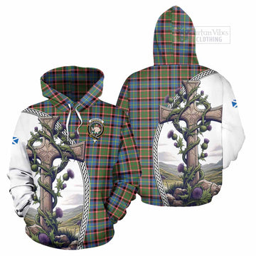 Aikenhead Tartan Hoodie with Family Crest and St. Andrew's Cross Accented by Thistle Vines Zip Hoodie - Tartan Vibes Clothing