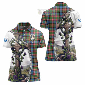 Aikenhead Tartan Women's Polo Shirt with Family Crest and St. Andrew's Cross Accented by Thistle Vines Women - Tartan Vibes Clothing