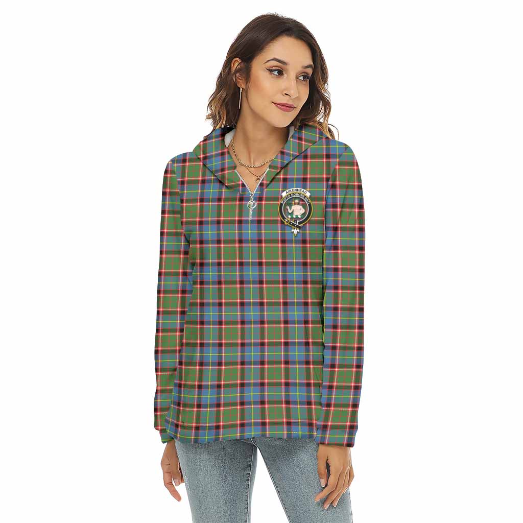 Tartan Vibes Clothing Aikenhead Tartan Crest Women's Borg  Half Zip Fleece Hoodie