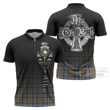 Aikenhead Tartan Zipper Polo Shirt Featuring Alba Gu Brath Family Crest Celtic Inspired Unisex - Tartan Vibes Clothing