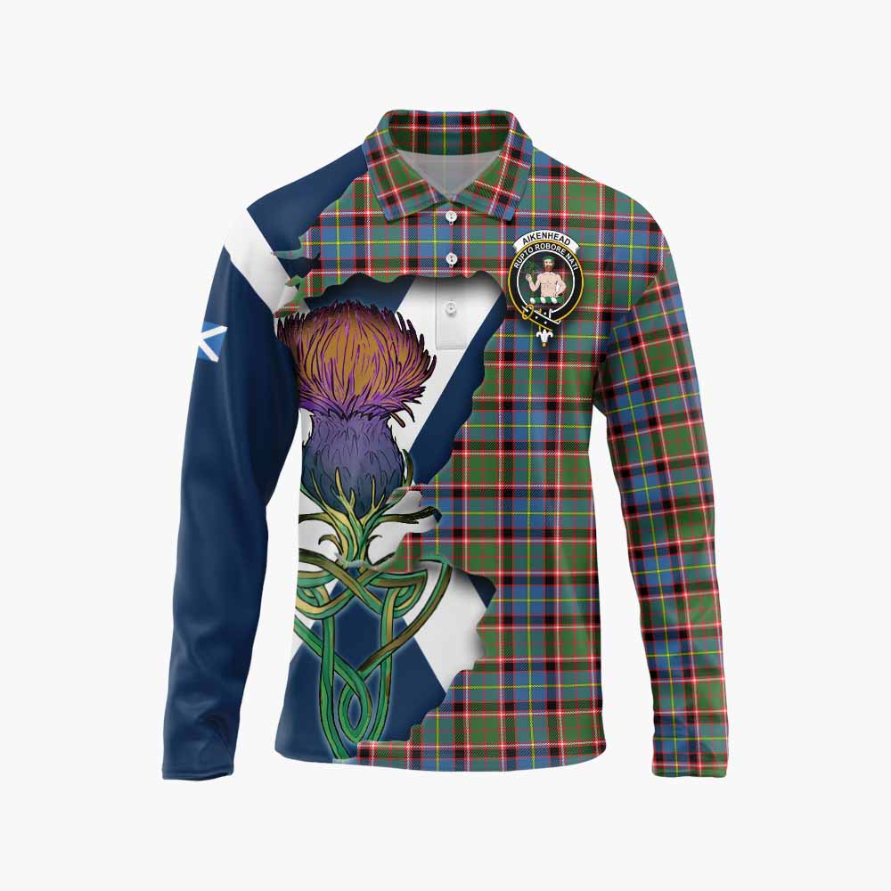 Tartan Vibes Clothing Aikenhead Tartan Family Crest Long Sleeve Polo Shirt Scottish Thistle Celtic Inspired