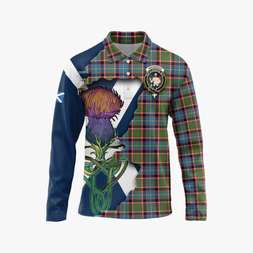 Tartan Vibes Clothing Aikenhead Tartan Family Crest Long Sleeve Polo Shirt Scottish Thistle Celtic Inspired