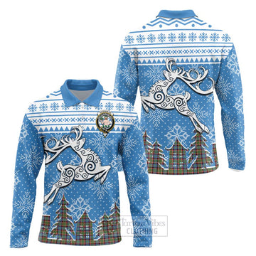 Aikenhead Clan Christmas Long Sleeve Polo Shirt Celtic Reindeer Style Unisex - Tartan Vibes Clothing