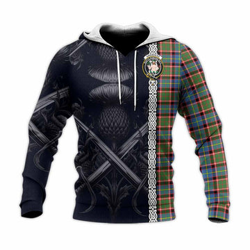 Tartan Vibes Clothing Aikenhead Tartan Knitted Hoodie with Family Crest Cross Sword Thistle Celtic Vibes