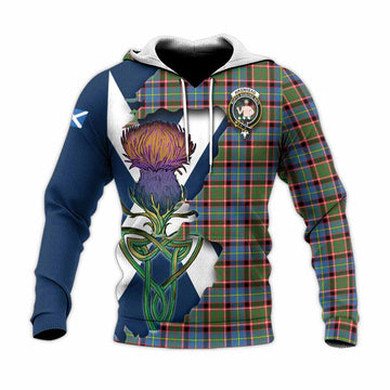 Tartan Vibes Clothing Aikenhead Tartan Family Crest Knitted Hoodie Scottish Thistle Celtic Inspired
