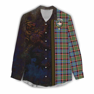Aikenhead Tartan Family Crest Women's Casual Shirt Alba Gu Brath Be Brave Lion Ancient Style
