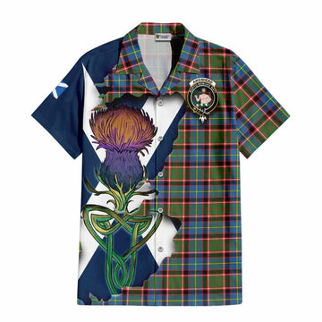 Tartan Vibes Clothing Aikenhead Tartan Family Crest Short Sleeve Button Shirt Scottish Thistle Celtic Inspired