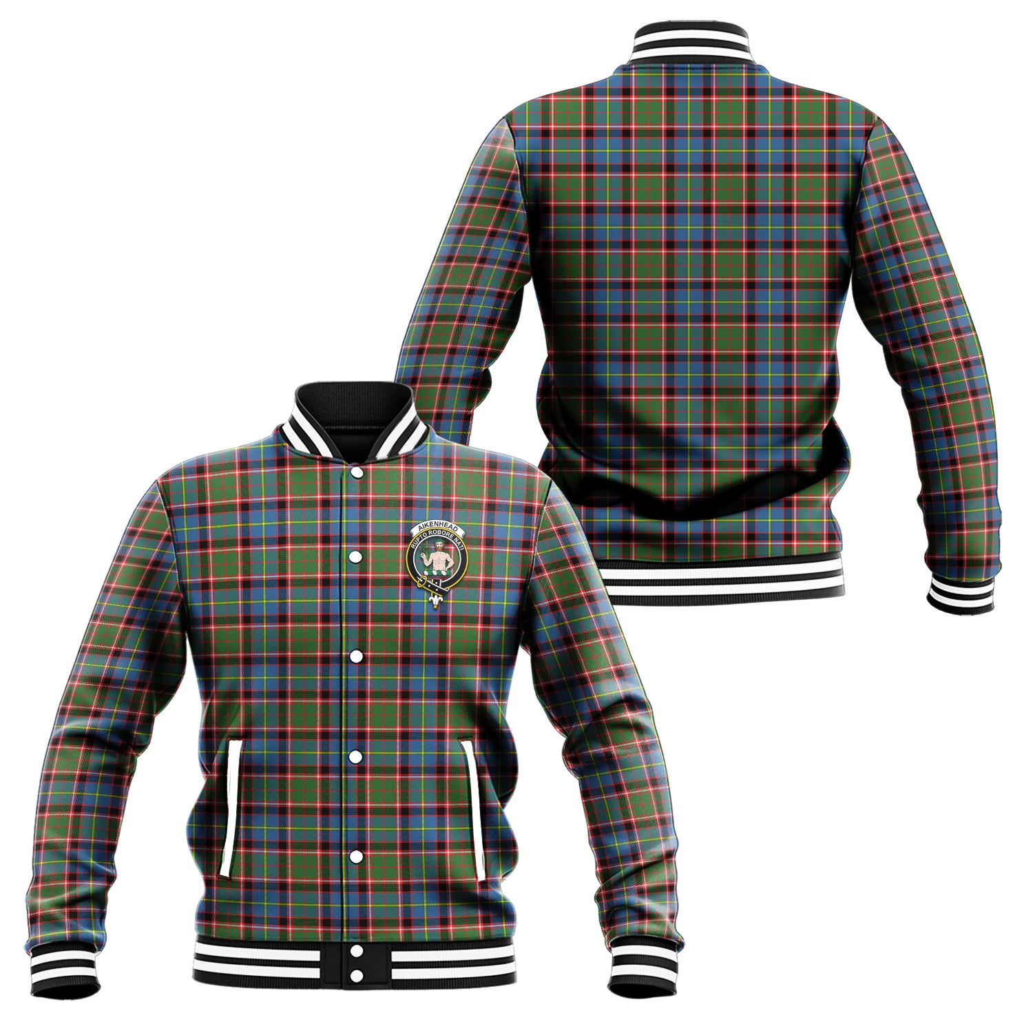 Aikenhead Tartan Baseball Jacket with Family Crest Unisex - Tartan Vibes Clothing