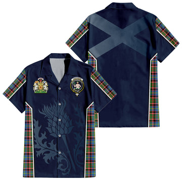 Aikenhead Tartan Short Sleeve Button Up Shirt with Family Crest and Scottish Thistle Vibes Sport Style